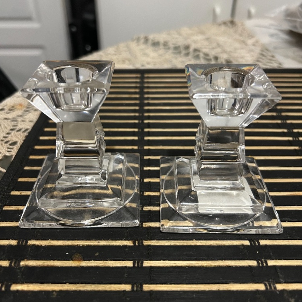 Elegant  Austrian Clear Glass Candle Holders duo